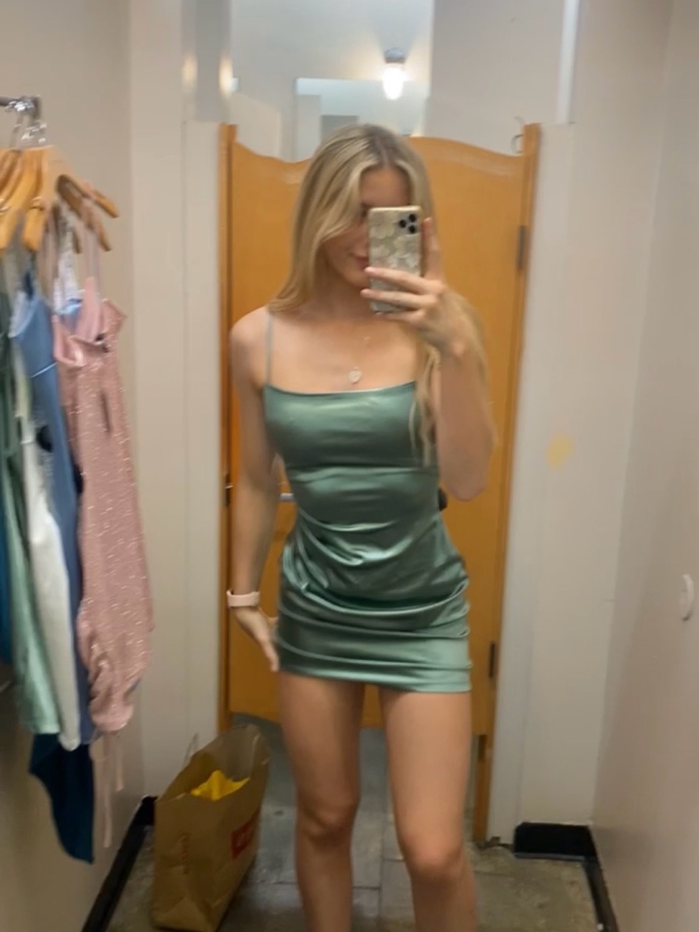 Windsor Satin Slip Mini Dress in Sage Green